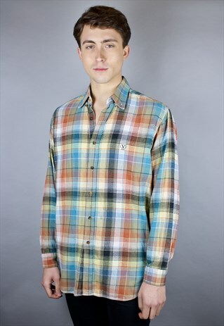 RARE 80'S VINTAGE VALENTINO CHECKED SHIRT WITH CHEST LOGO