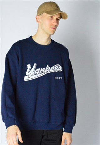 VINTAGE 90S NAVY BLUE AMERICAN BASEBALL YANKEES SWEATSHIRT