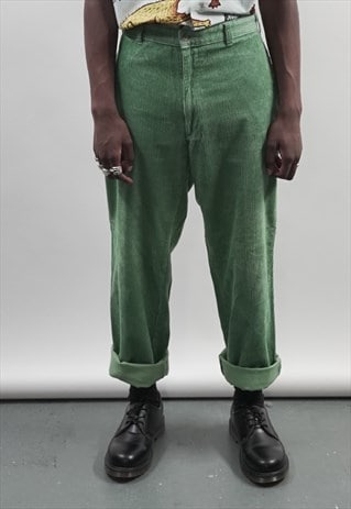VINTAGE 80'S POLO RALPH LAUREN GREEN HEAVY CORDUROY TROUSERS
