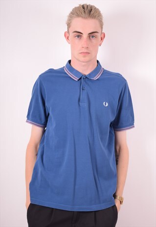 FRED PERRY MENS VINTAGE POLO SHIRT LARGE BLUE 90S