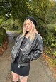 VINTAGE 90S Y2K GENUINE LEATHER BLACK BIKER BOMBER JACKET