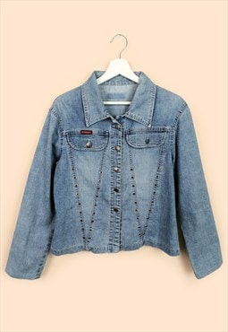 Y2K Denim Shirt Jeans Top Eyelets Detail Cowgirl Western