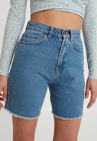 DENIM HIGH WAISTED SKINNY SHORTS- LIGHT BLUE