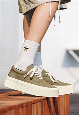 Platform canvas shoes chunky sole sneakers skate shoes khaki