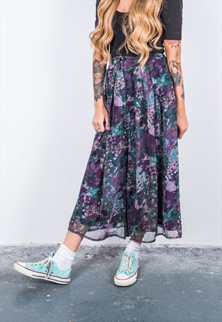 VINTAGE PURPLEPATTERNED WIDE-LEG TROUSERS