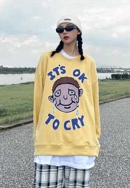 Cry boy sweatshirt Emo patch jumper premium top yellow