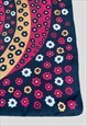 70'S RETRO PRINT LADIES BLACK FLORAL HAND ROLLED SCARF