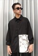 Grunge print thin shirt Gothic blouse in black