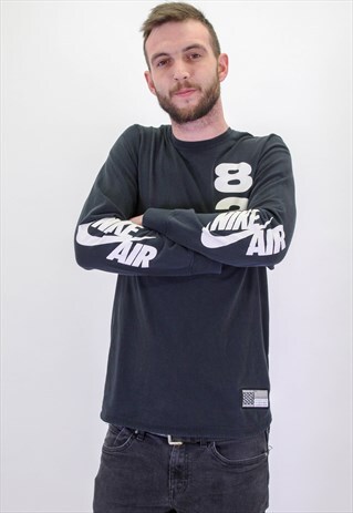 VINTAGE NIKE LOGO LONG SLEEVE T-SHIRT IN BLACK LARGE