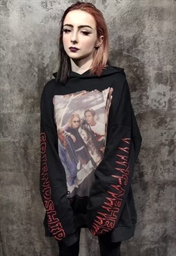 Teenager hoodie friends slogan glitchy pullover in black