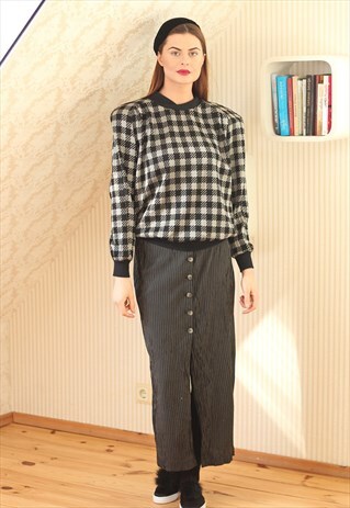 MAXI BLACK AND GREY STRIPE SKIRT