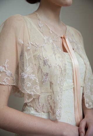 EDWARDIAN TAMBOUR LACE, BLUSH PINK, DELICATE WEDDING CAPE.