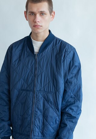 VINTAGE 80S QUILTED BOMBER JACKET IN BLUE
