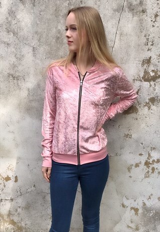 PINK VELVET BOMBER JACKET CARDIGAN