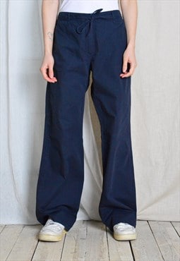 Y2K Navy Blue Minimalist Wide Leg Cotton Pants