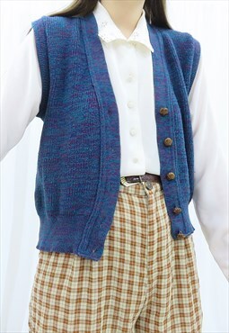 Handmade 90s Vintage Blue Knitted Waistcoat