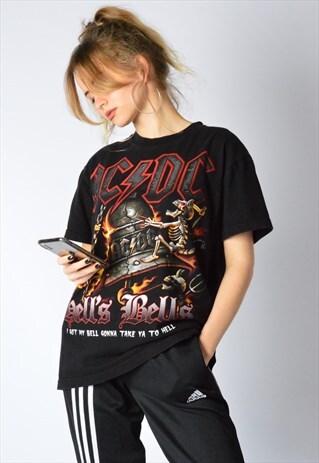 VINTAGE 80S BLACK ACDC HARD ROCK BAND T-SHIRT