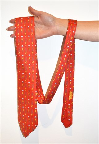 VINTAGE HERMES LUXURY FROG LADDER CLOUD ORANGE SILK TIE