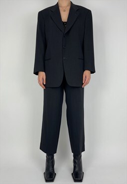  Armani Vintage Suit Wool Blazer Trousers Set Black Co Ord
