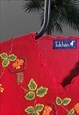 VINTAGE KNIT RED FLORAL TULCHAN EMBROIDERED SWEATER L
