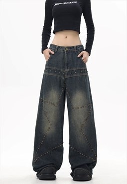 Embellished jeans studded denim pants bleached joggers blue