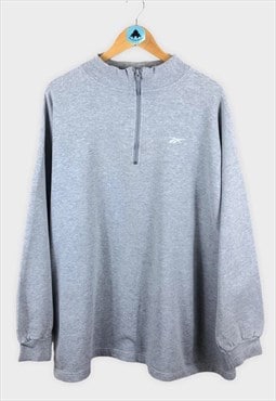 Vintage Reebok Sweatshirt Grey Quarter Zip Embroidered