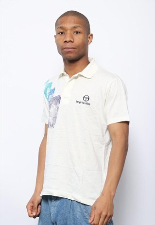 VINTAGE SERGIO TACCHINI PATTERN LOGO POLO SHIRT WHITE