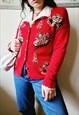 1980S RED EMBROIDERED CHRISTMAS BUTTONS CARDIGAN SWEATER