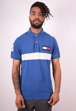 TOMMY HILFIGER MENS VINTAGE POLO SHIRT LARGE BLUE 90S