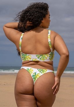 Tropical Bikini Bottom - Thong Coverage Scrunchie Straps