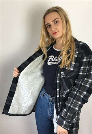 VINTAGE LUMBERJACK CHECK WORK UNISEX OVERSIZED FLEECE JACKET