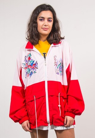 90'S VINTAGE RED PATTERNED TRACKSUIT JACKET