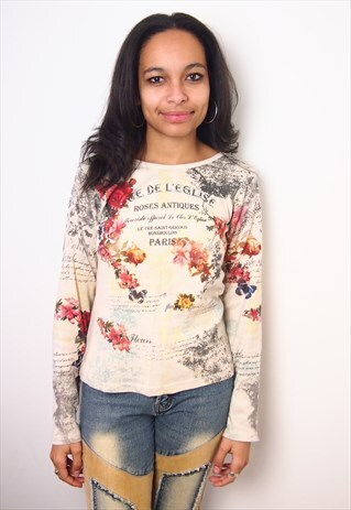 BEIGE LONG TOP WITH MULTI WRITING