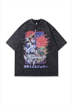 Tom & Jerry t-shirt old cartoon tee retro poster top in grey