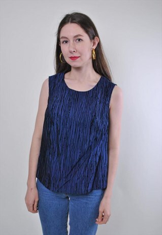 WOMEN VINTAGE BLUE RUFFLE TANK TOP