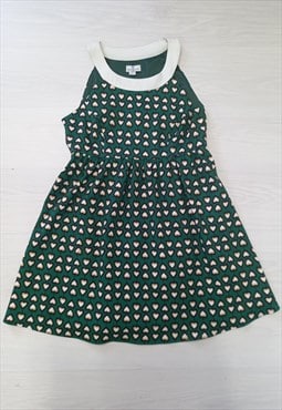 Bright & Beautiful Dress Green White Heart Print