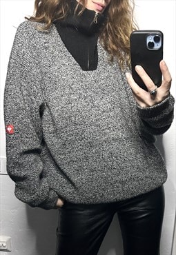 Boyfriend Retro Knit Quarter Zip Pullover / Sweater - XL