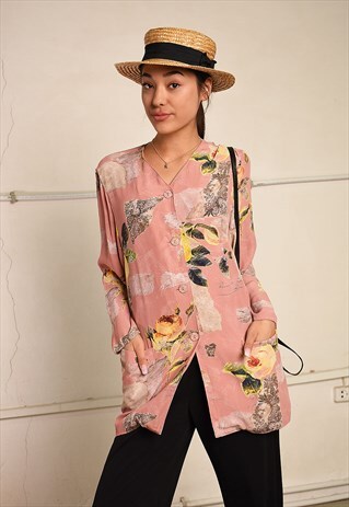 90'S RETRO ROSE PRINT PARIS CHIC SHIRT TOP