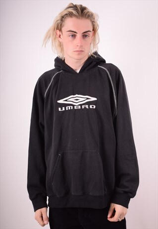 UMBRO MENS VINTAGE HOODIE JUMPER XL BLACK 90S