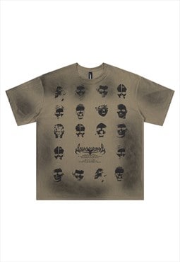 X-ray t-shirt faces print top grunge punk tee in dirty wash 