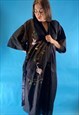 Vintage Silky Black Embroidered Kimono