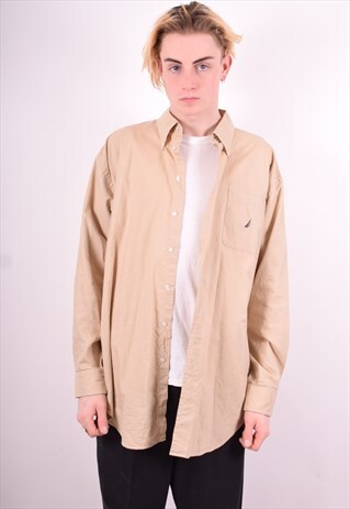 NAUTICA MENS VINTAGE SHIRT XL BEIGE 90'S