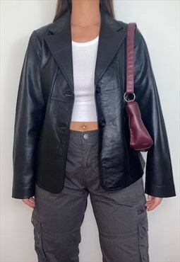 Black Real Leather Button Up Jacket