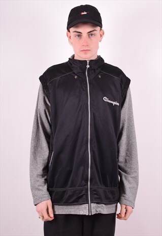 CHAMPION MENS VINTAGE TRACKSUIT TOP JACKET XL BLACK 90'S