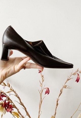 VINTAGE 90S GABOR MINIMALIST LEATHER PUMPS HEELS BROWN