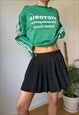 Vintage Pleated Black Cotton Mini Skirt