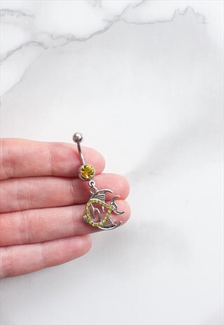 TROPICAL FISH BELLY BAR CRYSTAL GEM DANGLING CUTE YELLOW