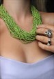 VINTAGE Y2K GREEN GLASS BEADED STATEMENT NECKLACE