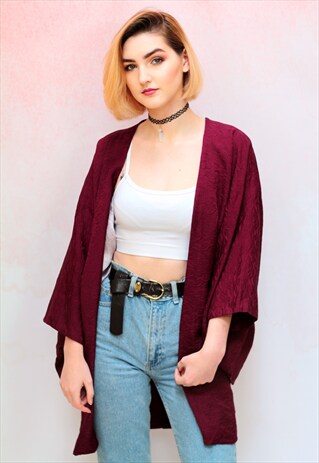 1970S VINTAGE AUTHENTIC BERRY COLOURED JAPANESE KIMONO