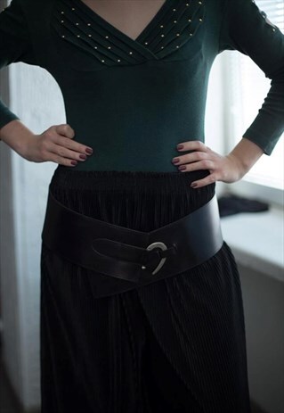 VINTAGE 80'S MASSIVE BLACK LEATHER BELT